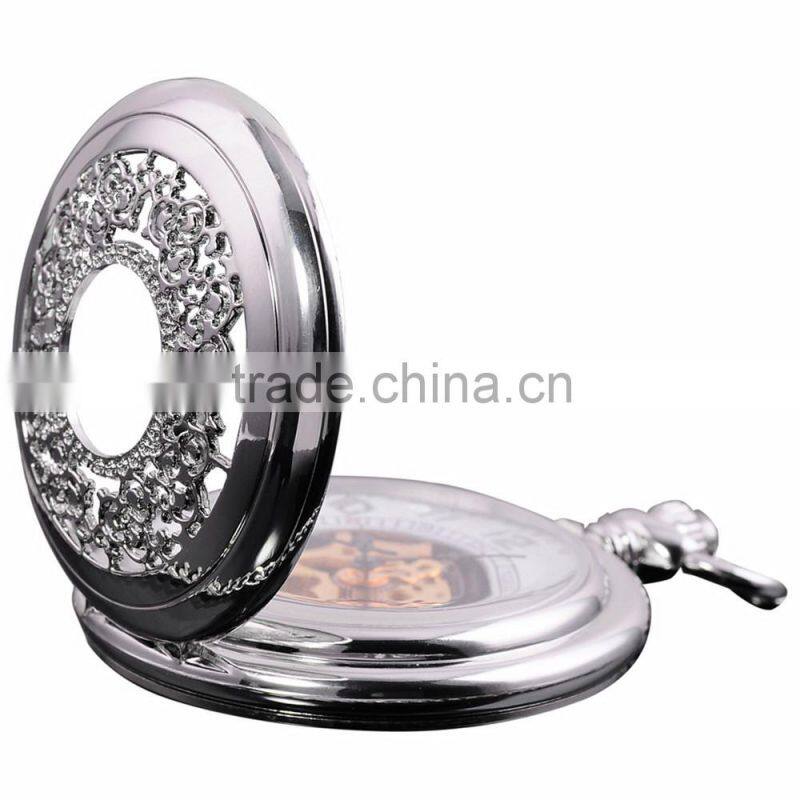 Classic Skeleton Hand Winding Mechanical Necklace Mens Pocket Watch