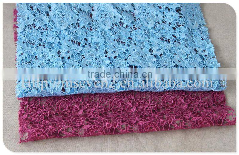 Good quality nylon light blue/rose red crochet lace fabric wholesale