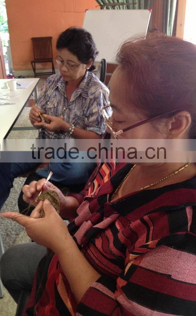 HANDKNITTING HANDMADE MUFF MADE FROM HEMP FIBER WITH LEATHER BAND