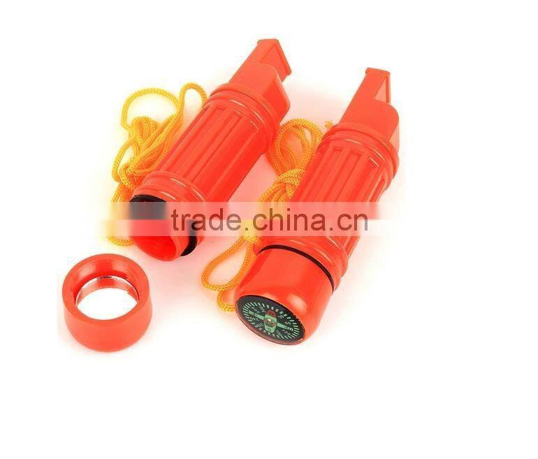 5 in 1 multifunction survival whistle with compass fire flint mirror