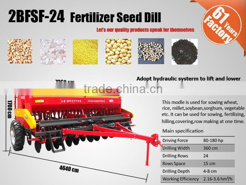 24 Rows 70 Kw Trailed Hydraulic Seeder with Fertilizer