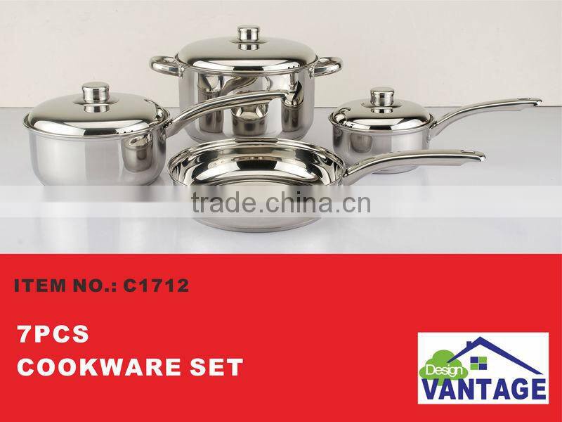High quality fry pan casserole 7pcs cookware set stainless steel with glass lid
