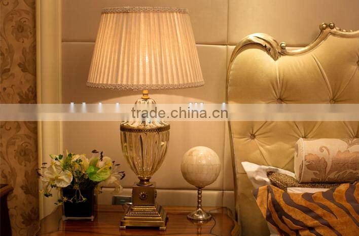 Metal lampstand glass table lamp with fabric lampshade