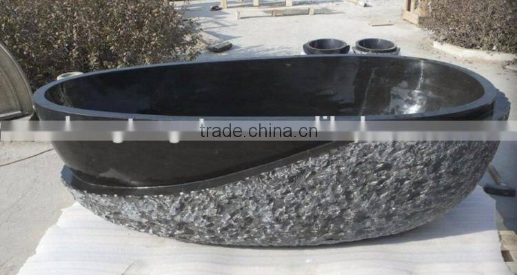 Solid Stone Freestanding Black Bathtub