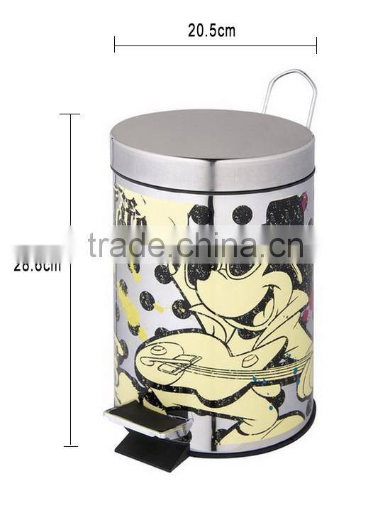 Colored Round Surface Printing Stainless Steel Step Trash Can