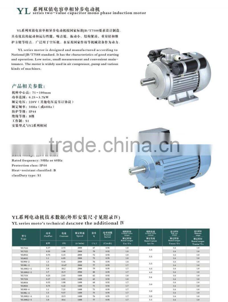 YL series two value capacitor mono phase induction motor