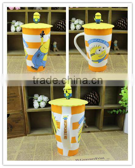 Cup With Lid, Super Mario cartoon ceramic mug with Silicone lid/office coffee cup