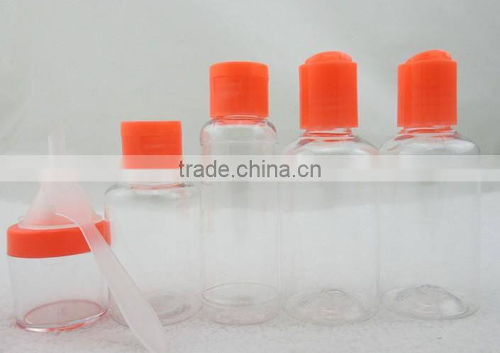 7pcs platic cheap color travel bottle kits with pink cap travel bottle set