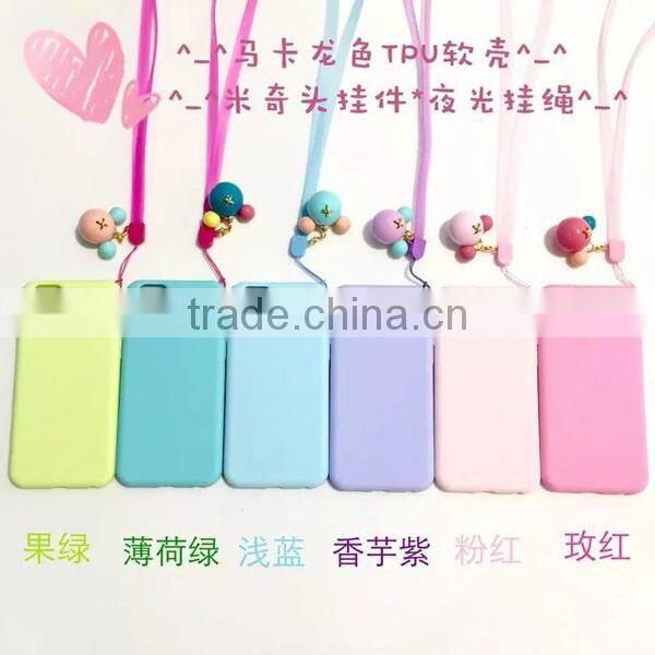 2016 new arrival macaron minimalist style TPU protective phone case with rope for iphone 5 6 plus