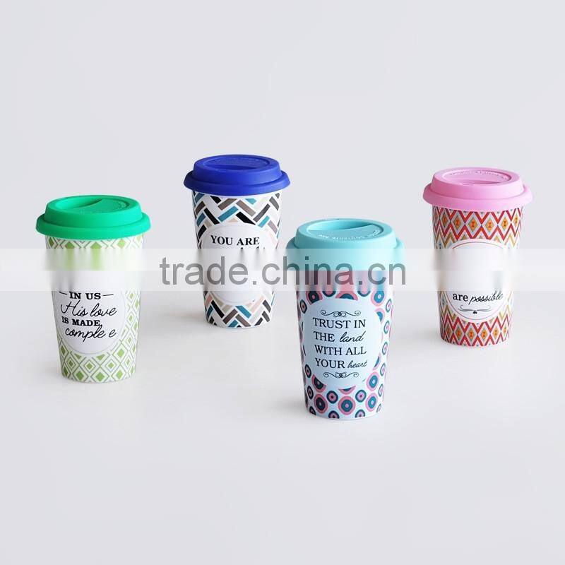 ceramic travel mug with silicone lid,travel mug with silicone cover,stoneware travel mug with silicone lid