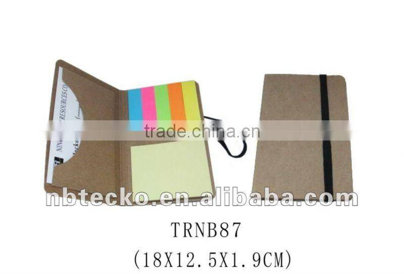 Recycled paper cover notebook with memo stick and card holder for promotion