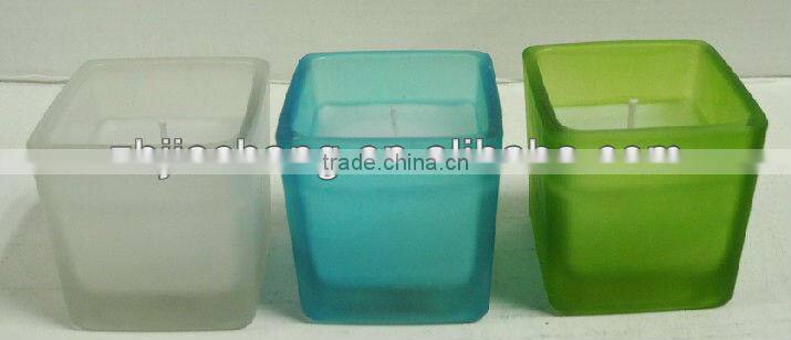 small colorful square frosted glass candle holder