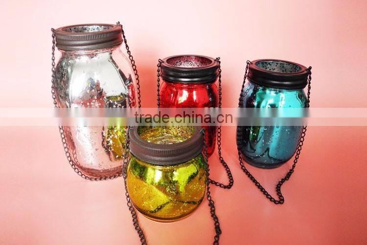 sliver plating glass candle jar with metal lid hanging on christmas tree