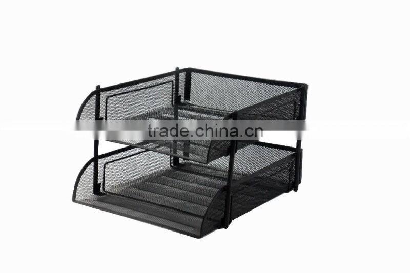 2 Layers Grey Metal Mesh Magazine Desk File Organzier,File Tray