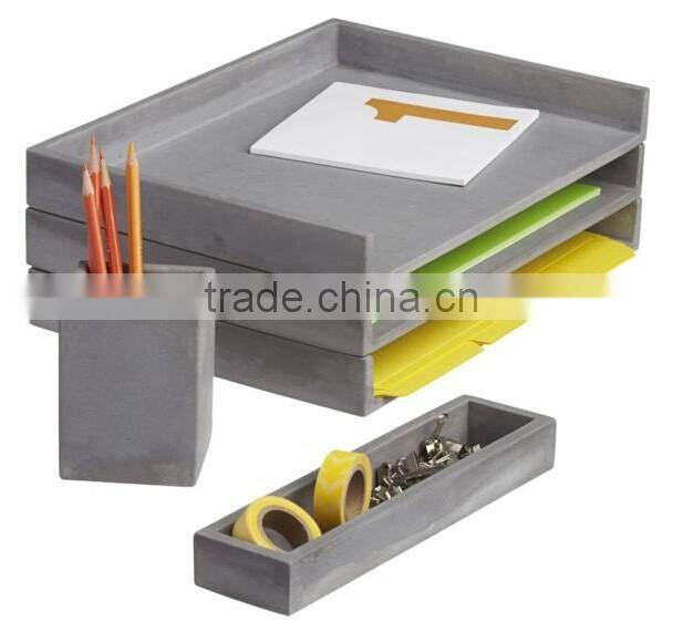 Cement desk accessories Letter tray , pencil cup and catchall for office supplies