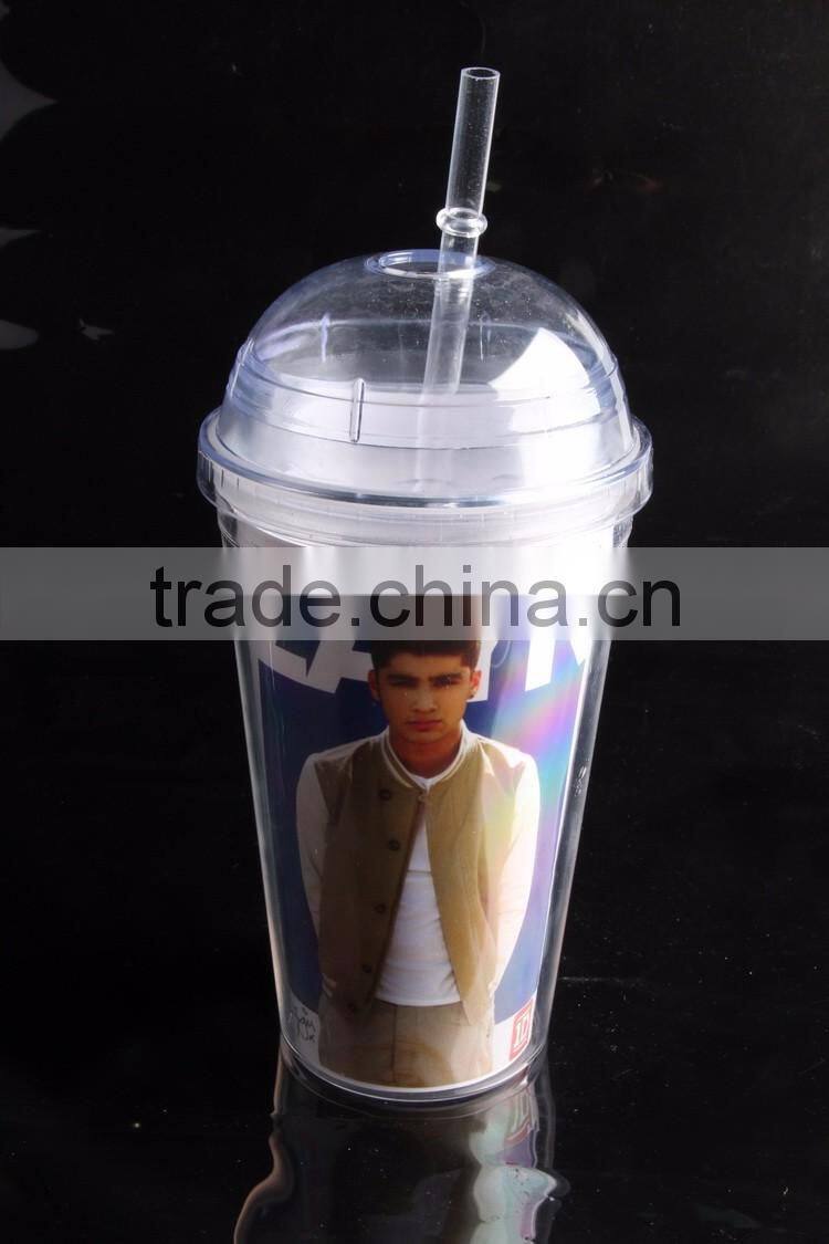 Logo printed reusable plastic double wall tumbler with dome lid