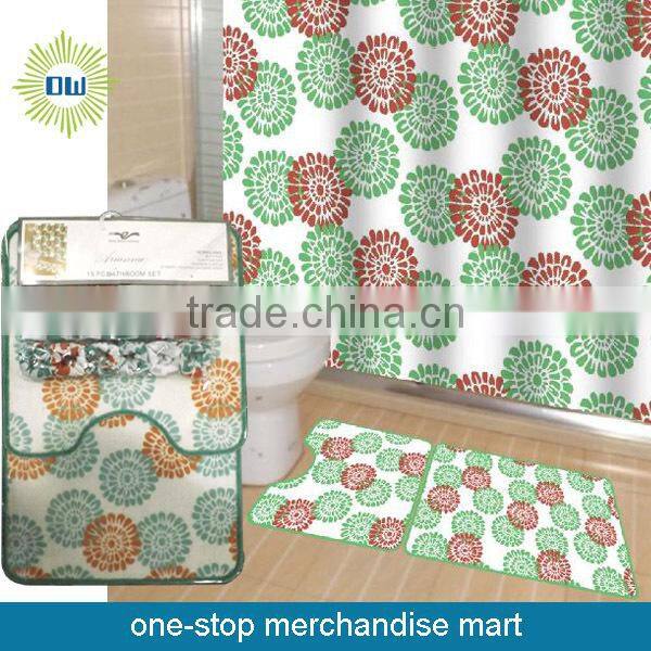 Waterproof Polyester Shower Curtain With Bath Mat Set