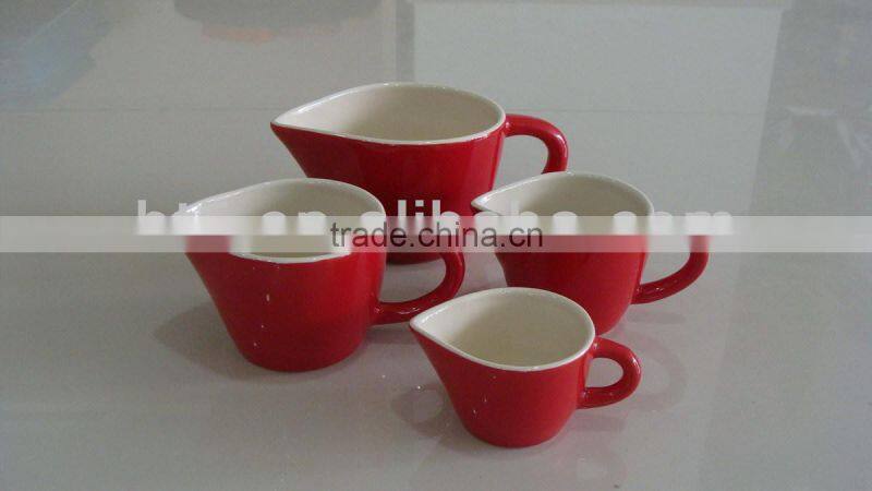 Set of 4 red color custom ceramic measuring cup tray set,snack tray