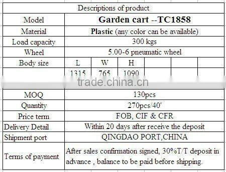 Load 300kgs Plastic Tool Cart