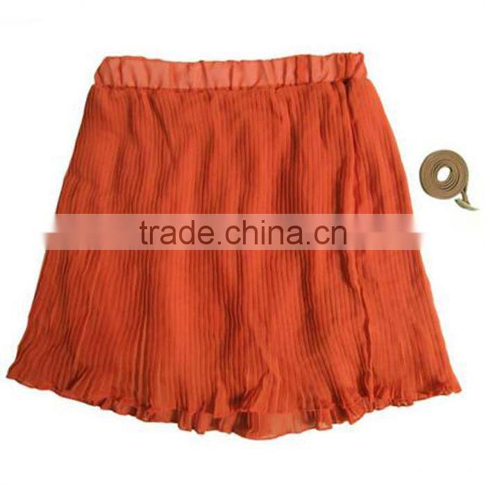 Summer Vintage Fashion Pleated Mini Skirts Sweet Girls Chiffon Waist Short skirts+Belt Designer Fresh Color Cool Clothing