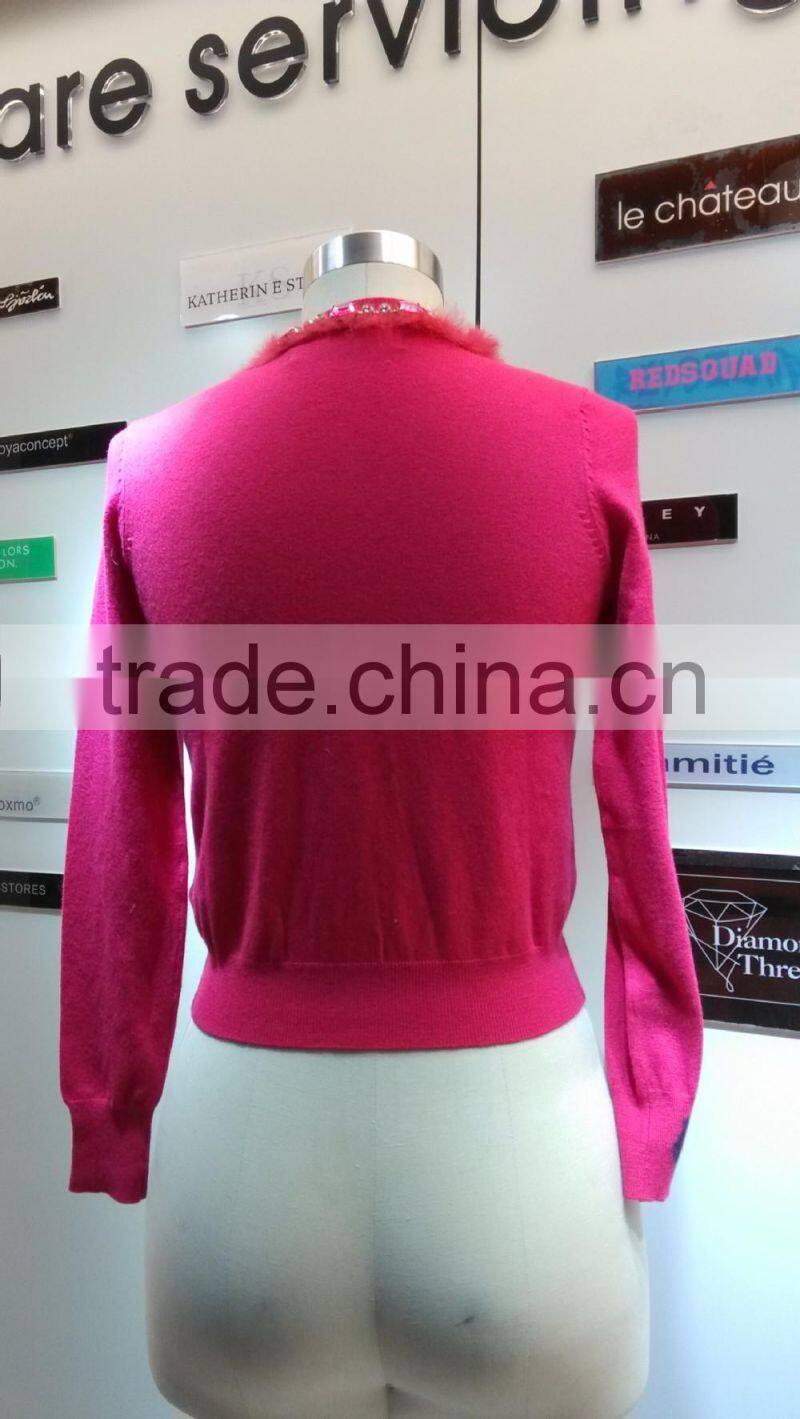 2014 Ladies knitted sweater,cardigan with manual nail bead