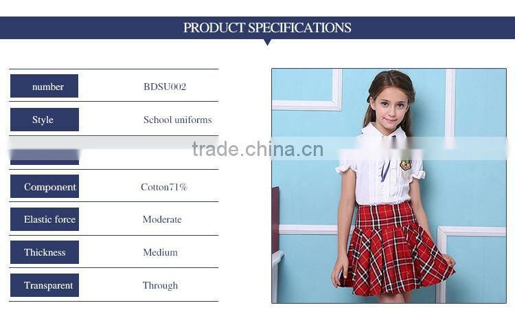 Custom Primary School Shirt /Short Skirt And Pants For Children Summer School Uniform