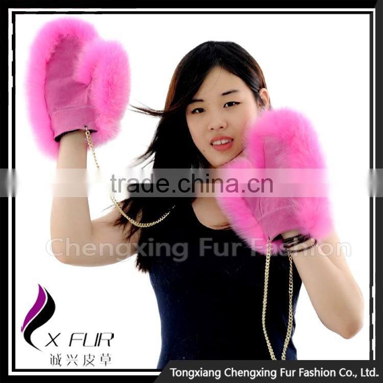 CX-A-67B Factory Direct Sale Women Fashion Fox Fur Fingerless Leather Gloves