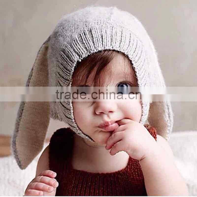 Ins hot imitate animal knitted cap design for kids baby bunny ears hats wholesale
