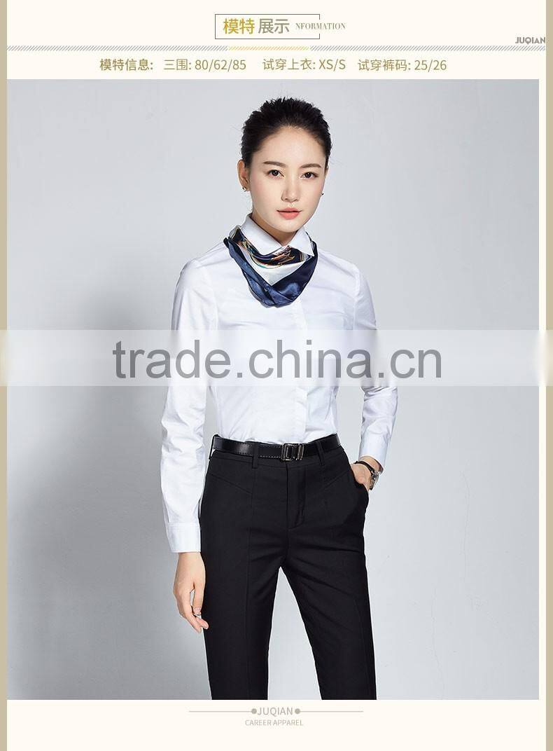 2017 Juqian new design spring women clothing office wear white cotton blouse