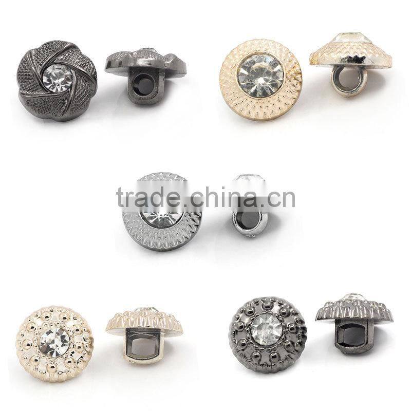 Round Mixed Pattern Carved W/Clear Rhinestone Acrylic Shank Sewing Buttons 11mm Dia,100PCs,8seasons