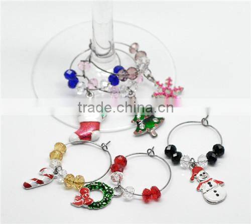 Cheap Wholesale Bar Accessories Table Decorations Christmas Wine Glass Charms Rings With Box