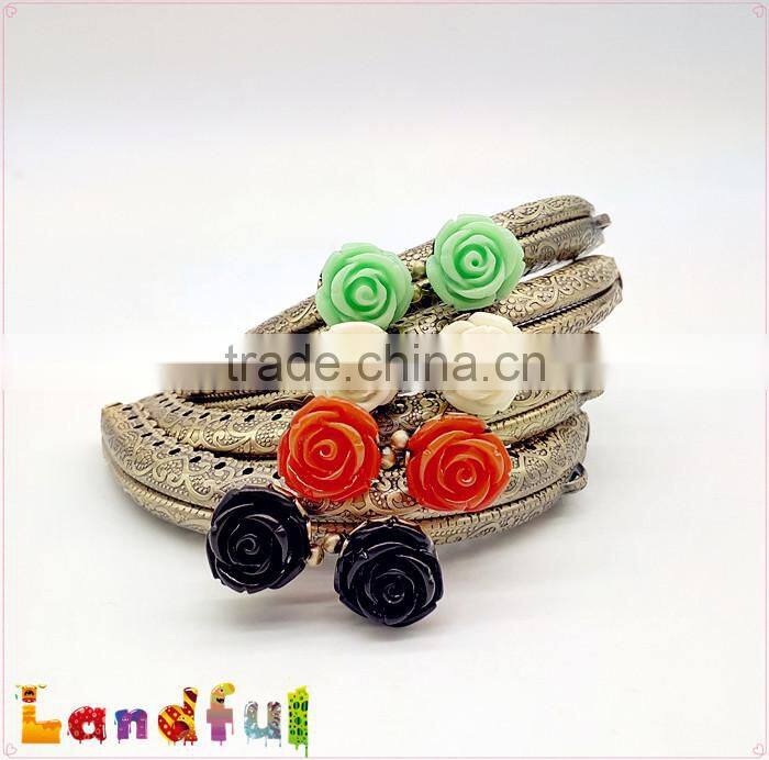 8.5cm Rose Flower Antique Bronze Embossed Sewing Handbag Kiss Lock Frame