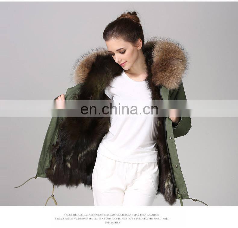 Italy Designer Army Real Fox Fur Parka 2016 Women Jackets With Natural Fur Collar