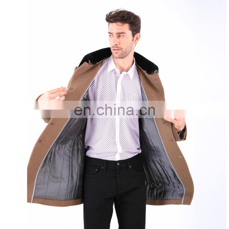 Custom Fashion Clothes England Wool Rich Rabbit Fur Collar Mens Winter Coats Long