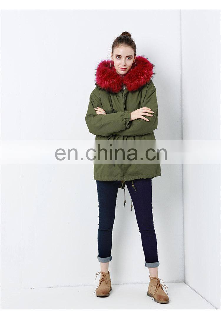 2016 Top Selling Fashion European Outwear Warm Raccoon Fur Collar Hood Winter Jacket Parka