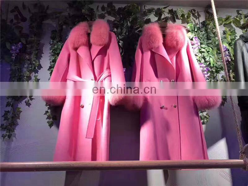 Ladies Winter Coats High Quality New Fashion Style Real Fox Fur Collar Women Wool Cashmere Coat