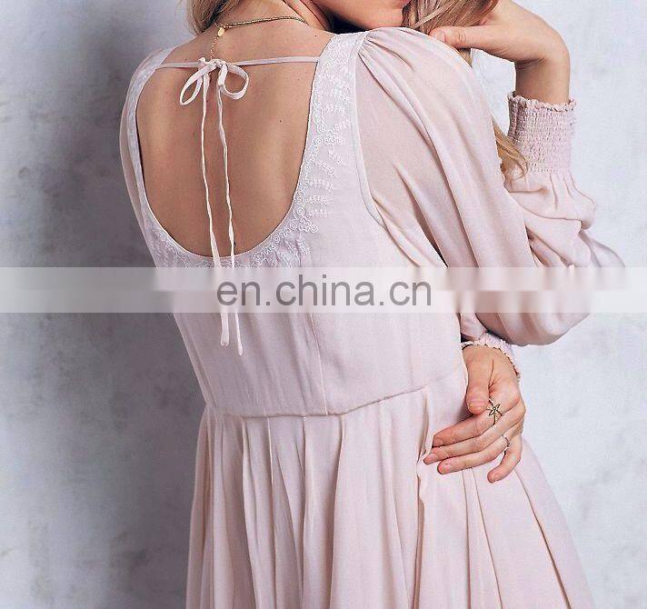 High quality cold shoulder chiffon dress, embroidered dress fashion