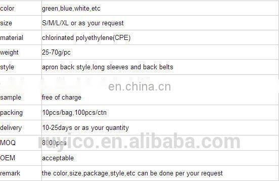 nonwoven CPE disposable surgical/nurse gown uniform with elastic/ties