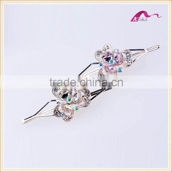 New Arrival Charming Designs Wedding Ornaments Metal Colorful Glass Heart Flower Hair Grips Crystal Dotted Hair Clips For Gifts