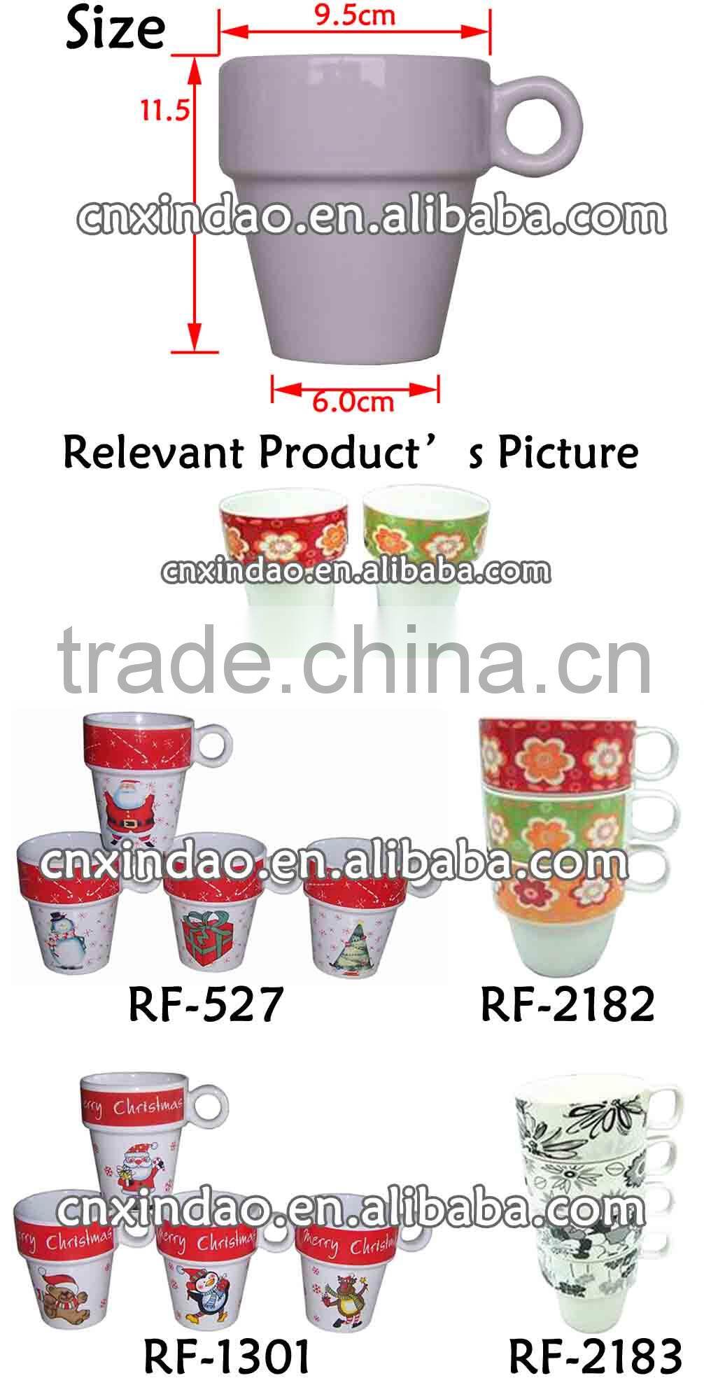 Stackable Large Porcelain White Coffee Cup with Flower Design for Promotional Cup