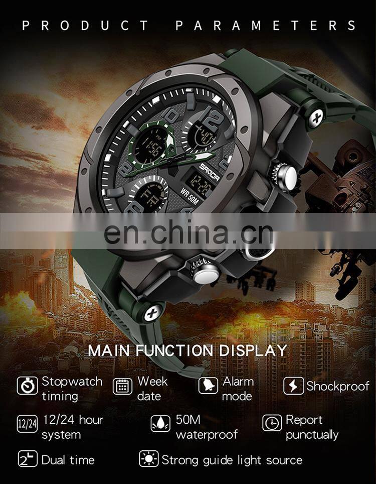 Sanda 6008 Relogio Masculino Sport Men's Watches Luminous Waterproof Analogue Digital Watches Men'S