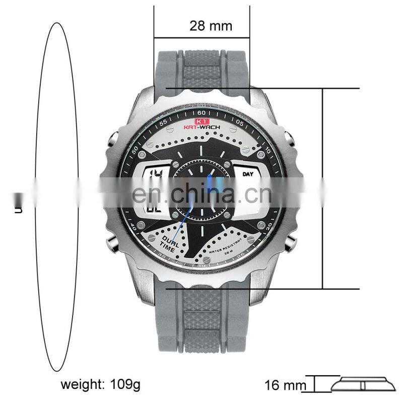 2018 KAT-WACH 724 Men's Fashion&Casual Watch Quartz+Digital Movement Multi-Function Sport Watches
