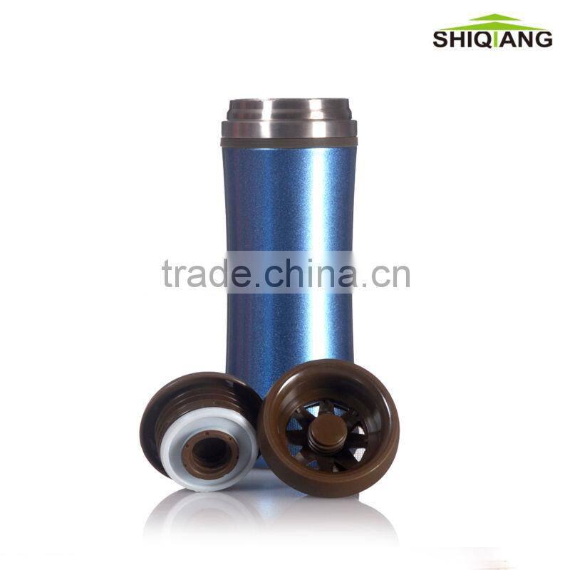 2013 innovative bpa free double walled stainless steel waterproof vacuum thermal mug with hook and filter