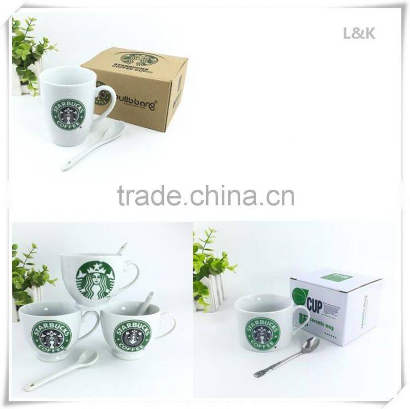 custom ceramic starbucks mug with spoon/ starbucks coffee mug for gift