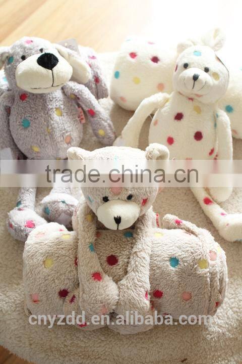 Coral Fleece Blanket with Plush Animal Toy /Soft Coral Light Blue Fleece Baby Blanket