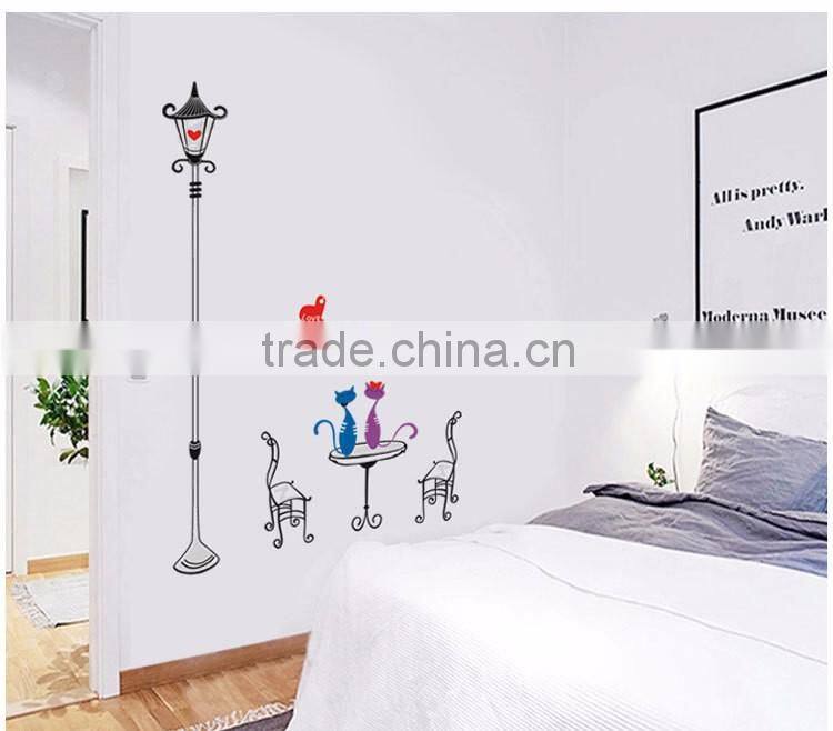 Home Decal Happy Cats in Love Lamp Pole Room Decal Art Wall Stickers Living Room Bedroom Art Picture DIY Mural Decoration