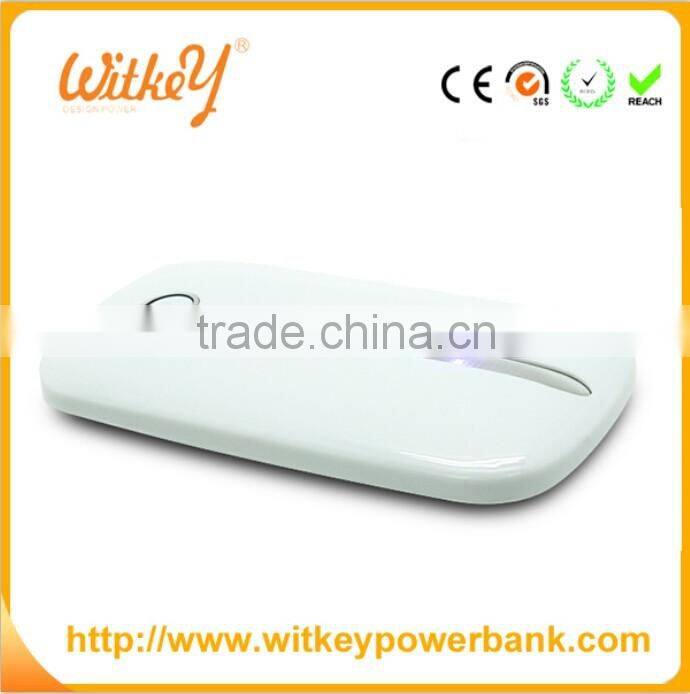 Fashion business style dual USB charger white mouse wireless power bank