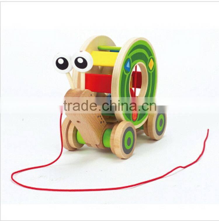 new item kids funny toy OEM snail sort roller toy educational wooden snail pull toys for child EZ5096