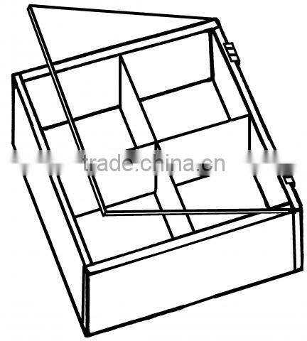 4 Compartments Sectional Square Acrylic Tray with Hinge Cover