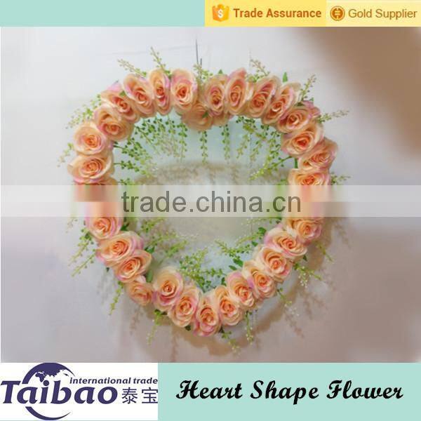 31 flower heads two hearts shape artificial flower wreath for wedding